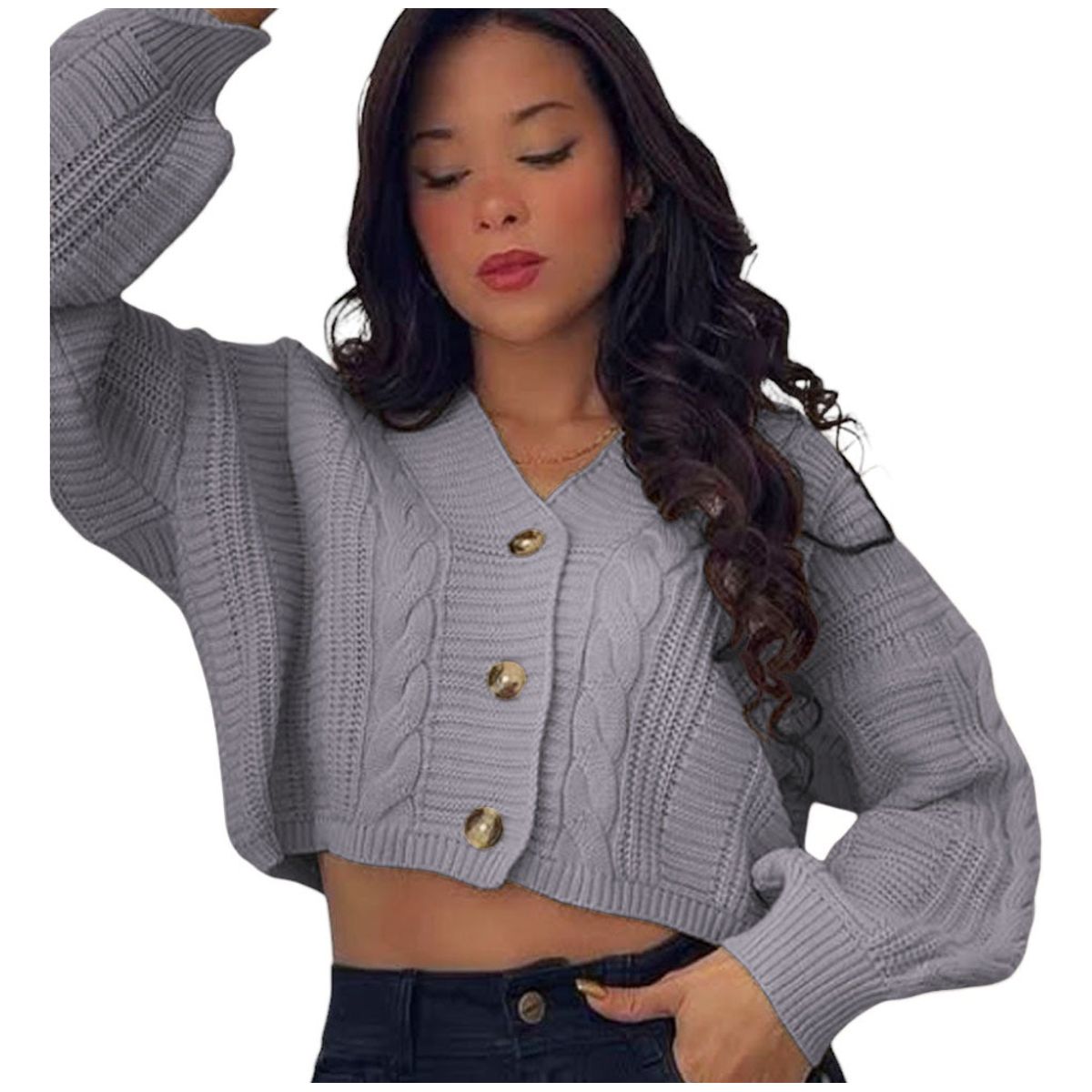 GENERICO - Chompa Mujer Hilo Trensa 359G-23 Color Gris