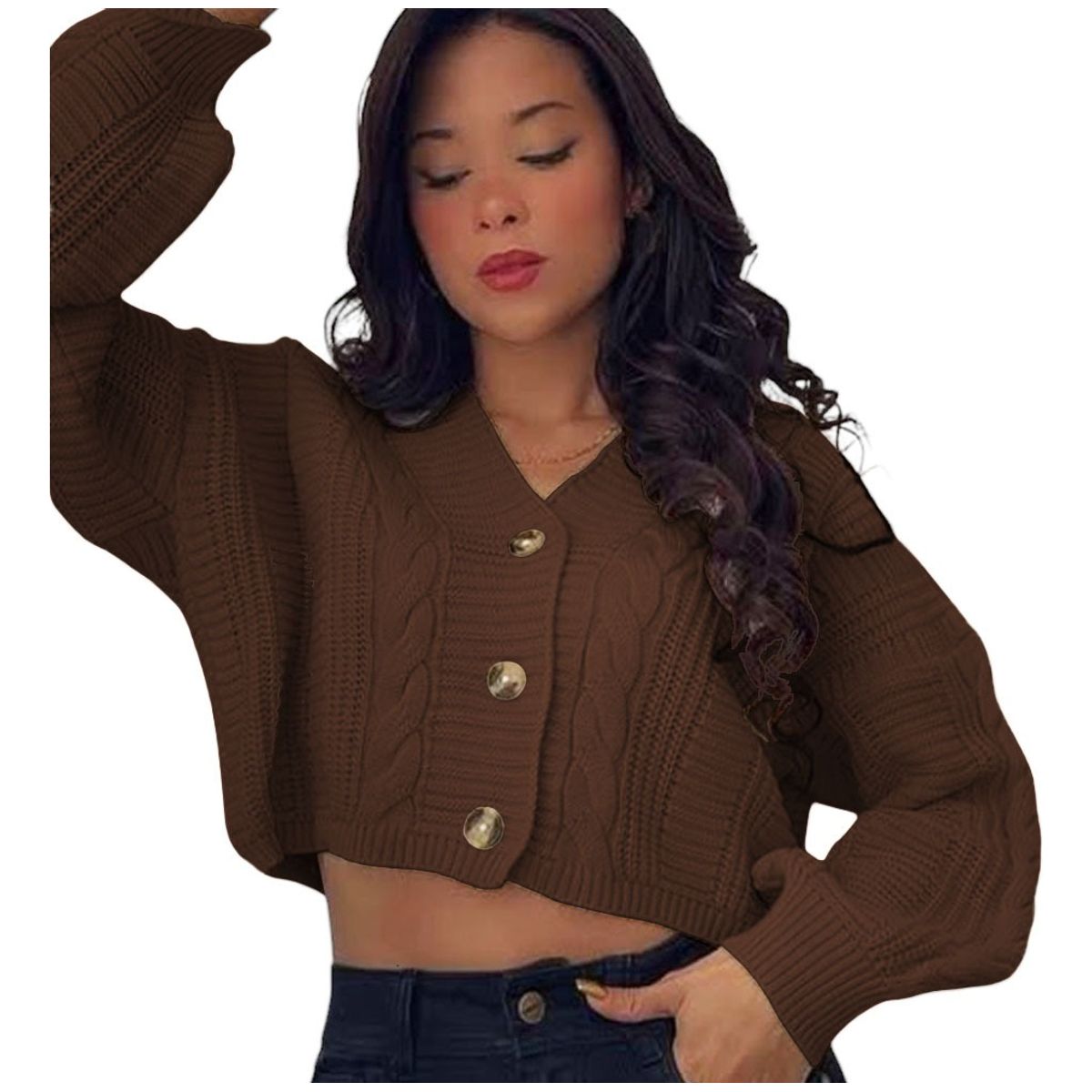 GENERICO - Chompa Mujer Hilo Trensa 359G-23 Color Marron