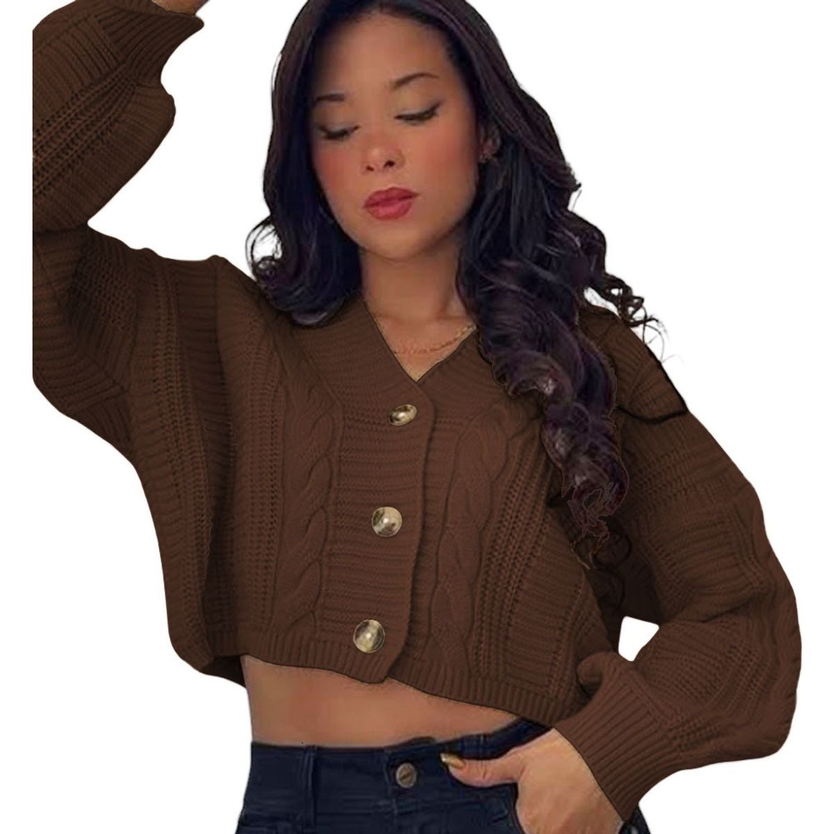 GENERICO - Chompa Mujer Hilo Trensa 359G-23 Color Marron