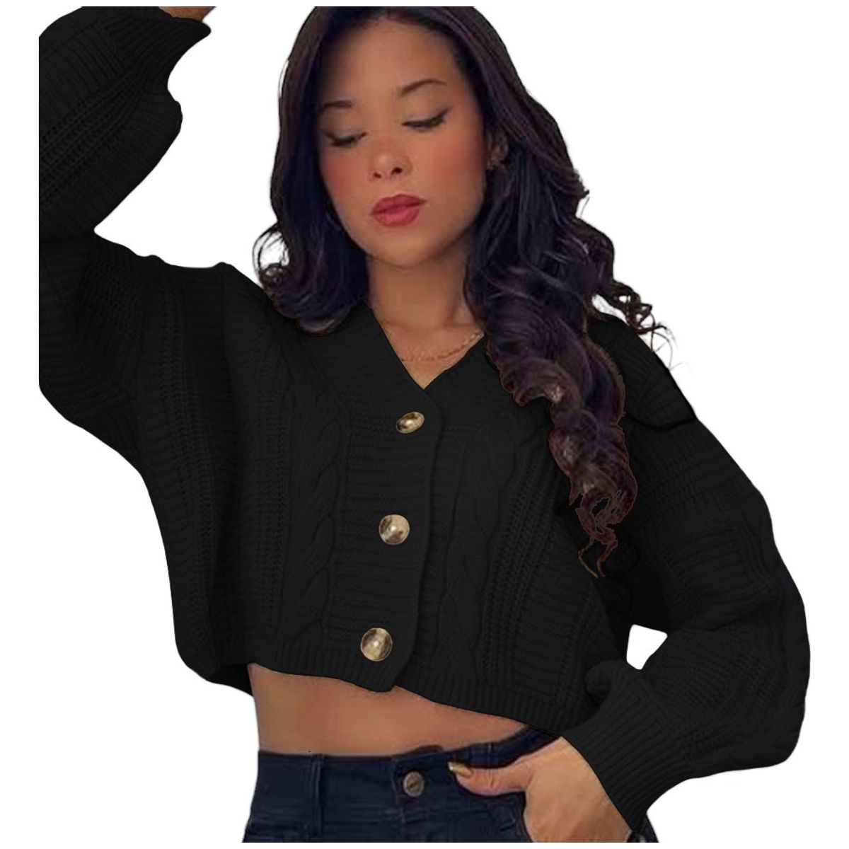 GENERICO - Chompa Mujer Hilo Trensa 359G-23 Color Negro