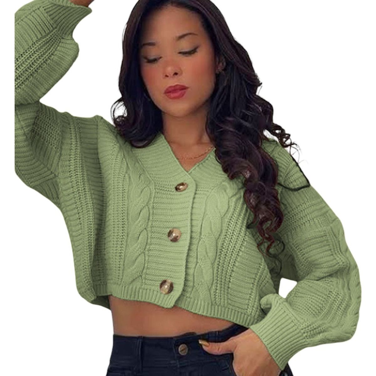 GENERICO - Chompa Mujer Hilo Trensa 359G-23 Color Verde