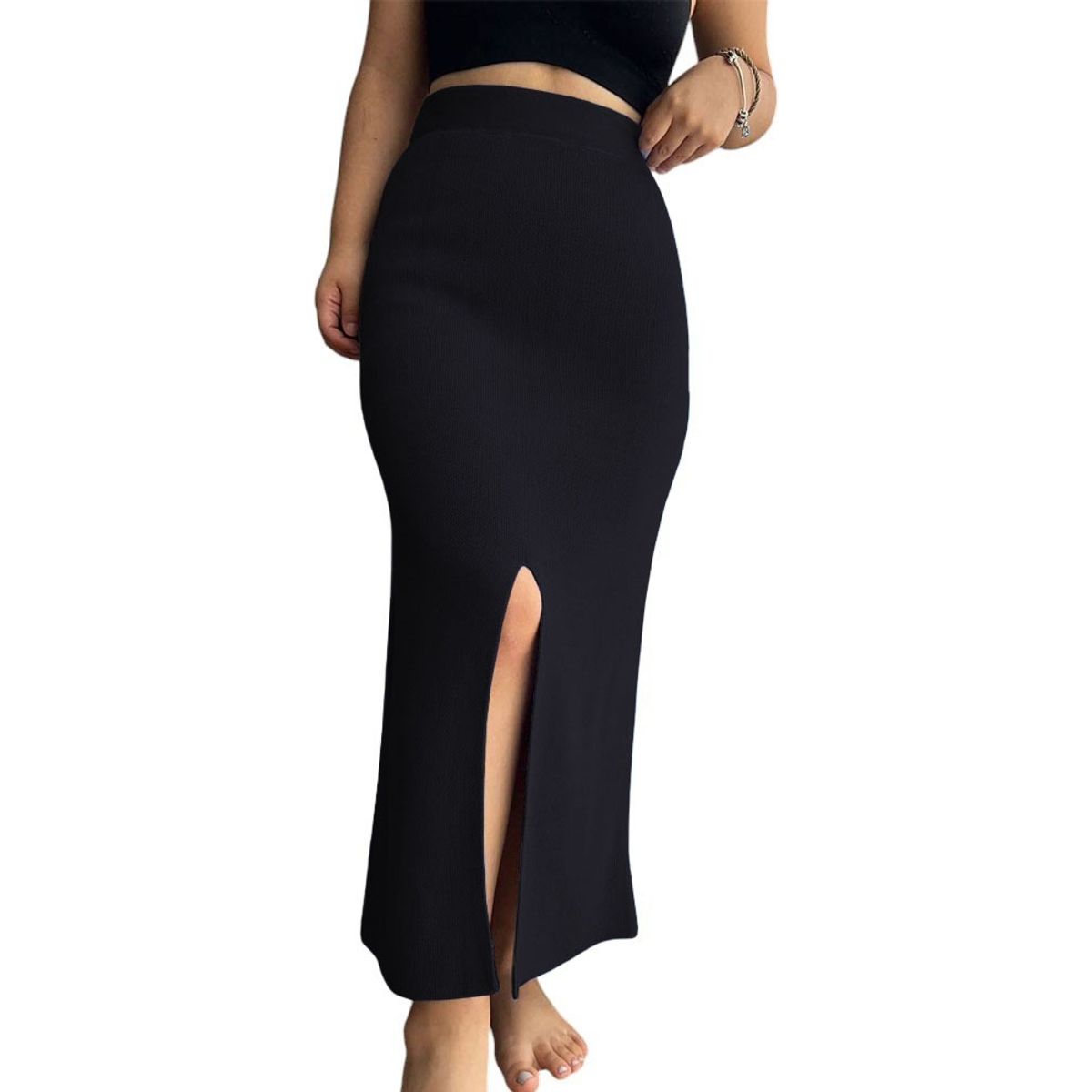 GENERICO - Falda En Hilo Miax Abertura 359G-25 Color Negro