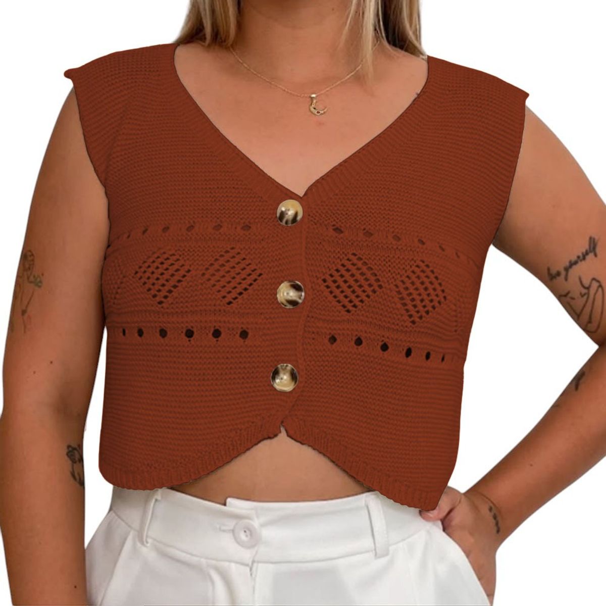 GENERICO - Sueter Mujer Hilo Americano Manga Cero 359G-17 Color Camel