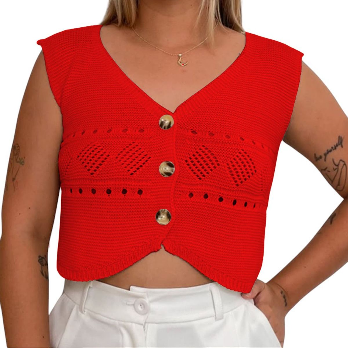 GENERICO - Sueter Mujer Hilo Americano Manga Cero 359G-17 Color Rojo