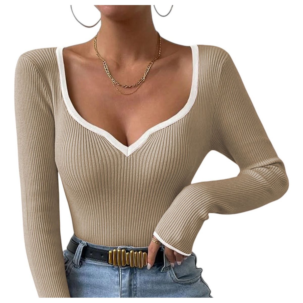 GENERICO - Sueter Mujer Hilo Americano Manga Larga 359G-18 Color Beige