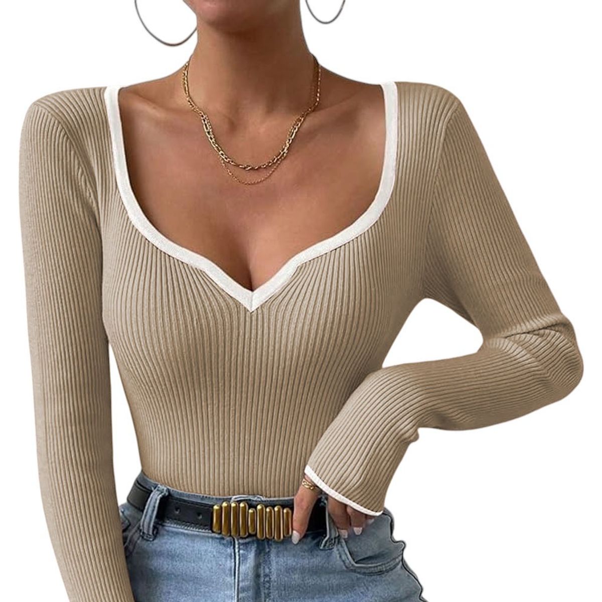 GENERICO - Sueter Mujer Hilo Americano Manga Larga 359G-18 Color Beige