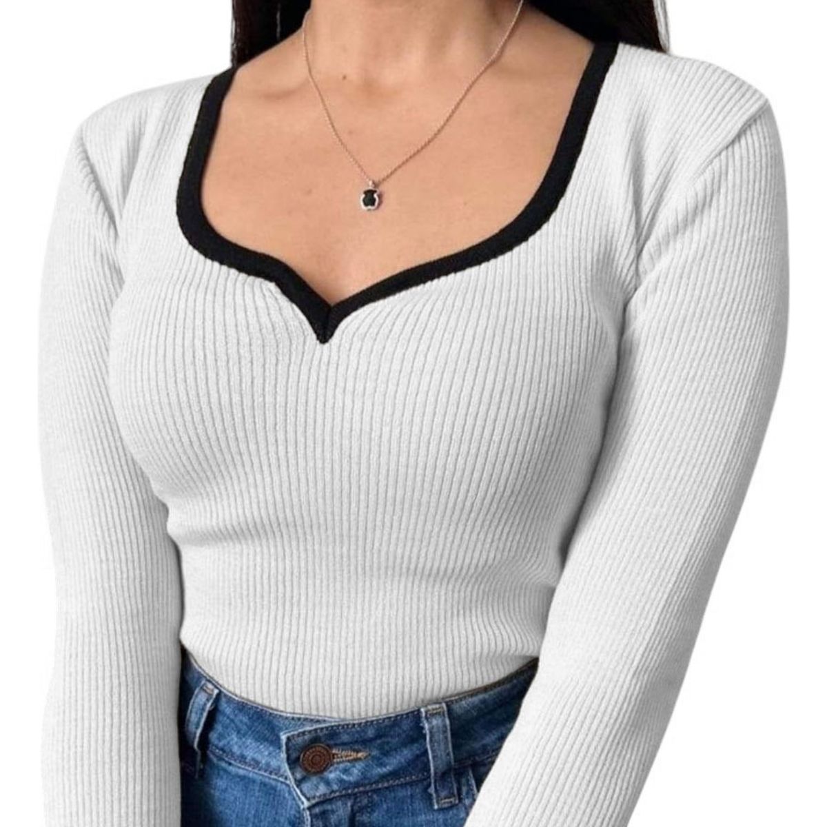 GENERICO - Sueter Mujer Hilo Americano Manga Larga 359G-18 Color Blanco