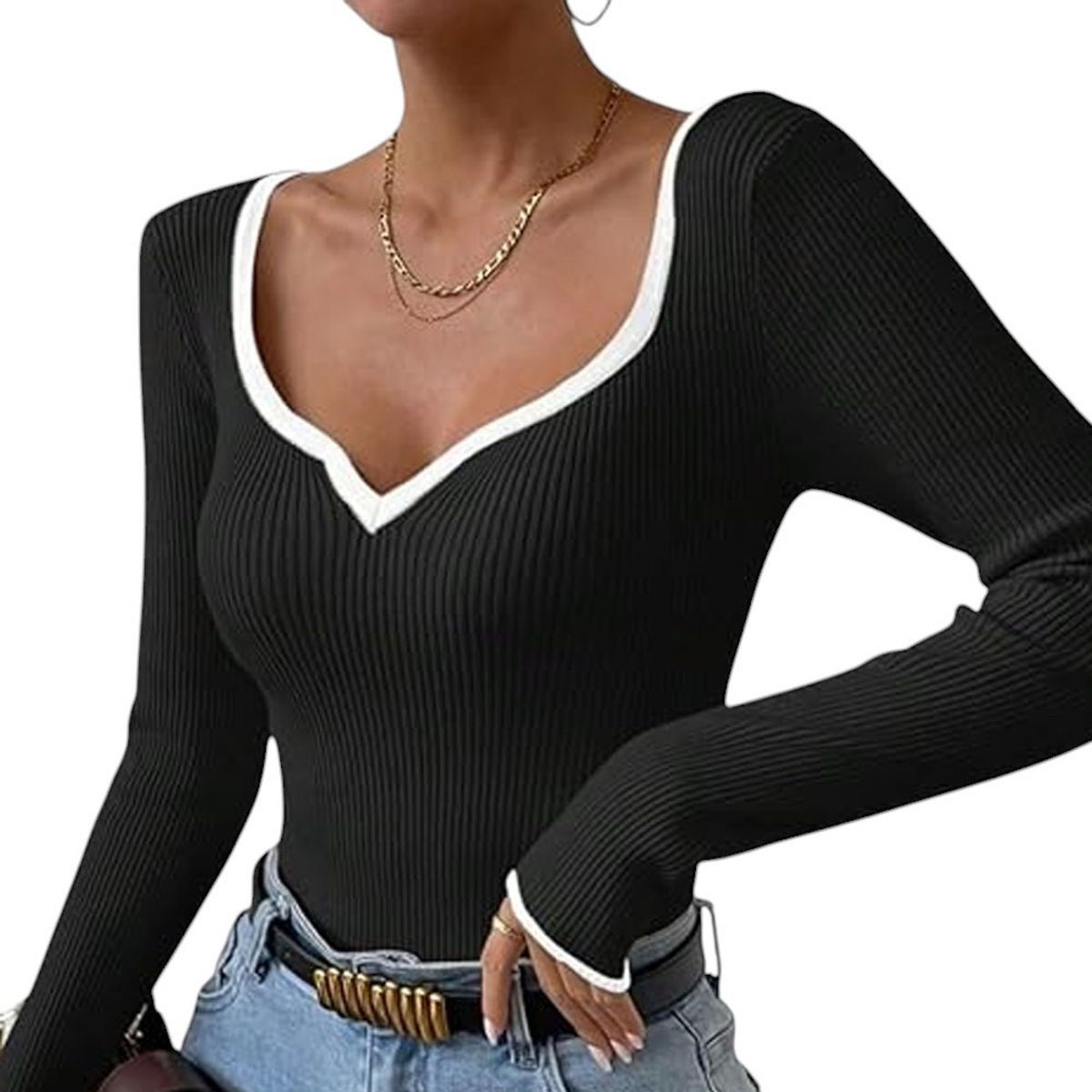 GENERICO - Sueter Mujer Hilo Americano Manga Larga 359G-18 Color Negro