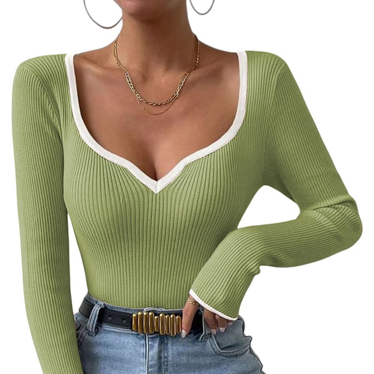 GENERICO - Sueter Mujer Hilo Americano Manga Larga 359G-18 Color Verde