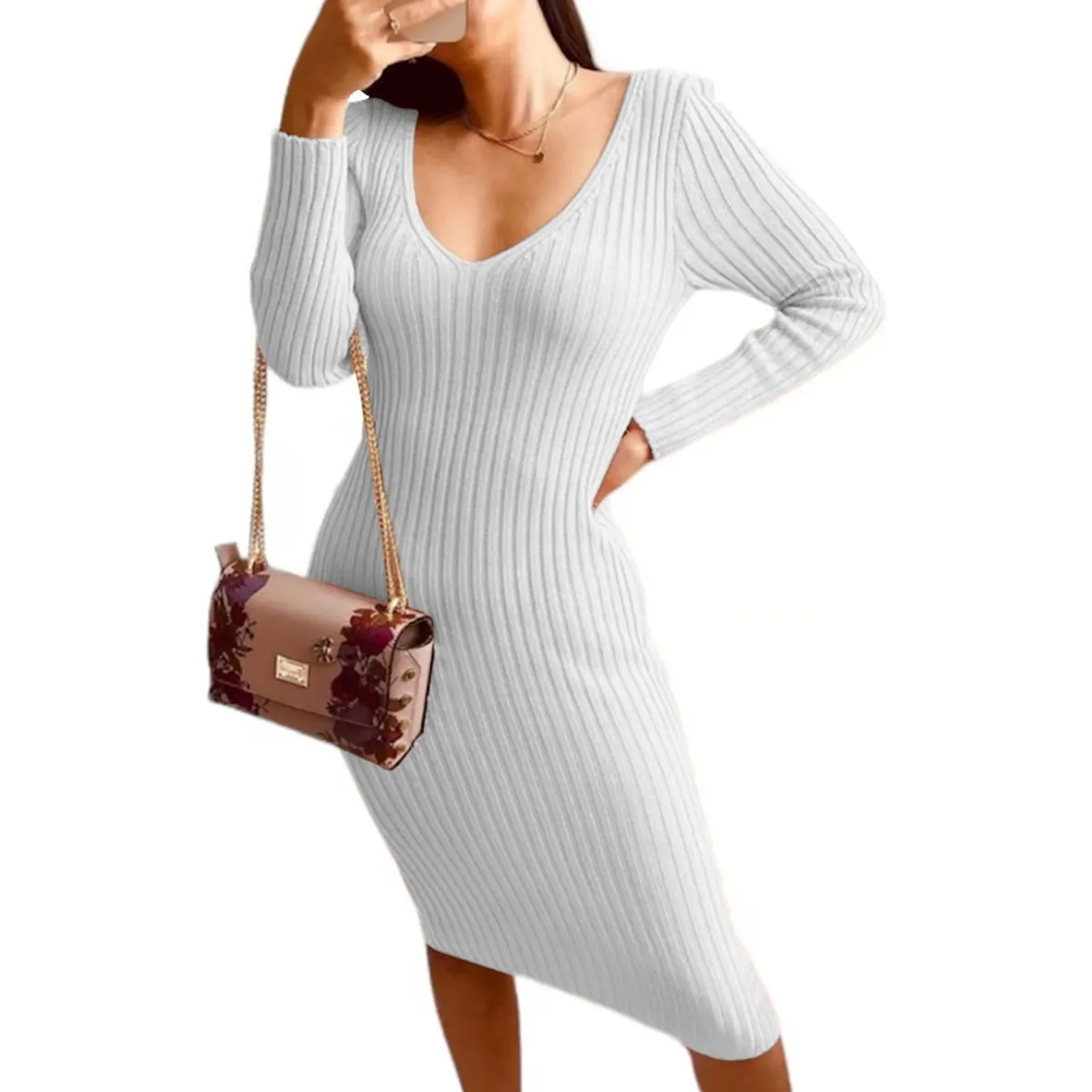 GENERICO - Vestido Hilo Americano Manga Larga 359G-17 Color Blanco