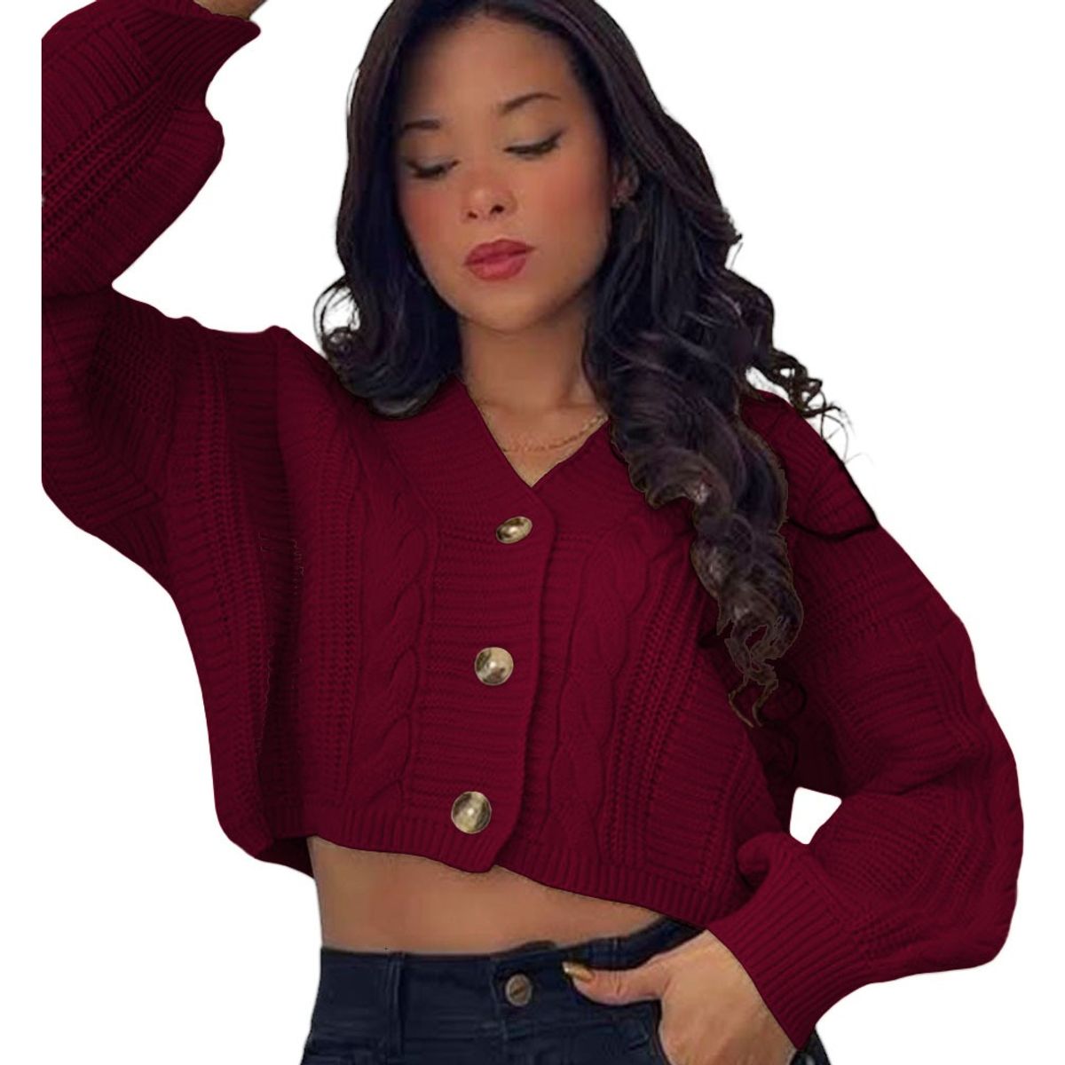 GENERICO - Chompa Mujer Hilo Trensa 359G-23 Color Guinda