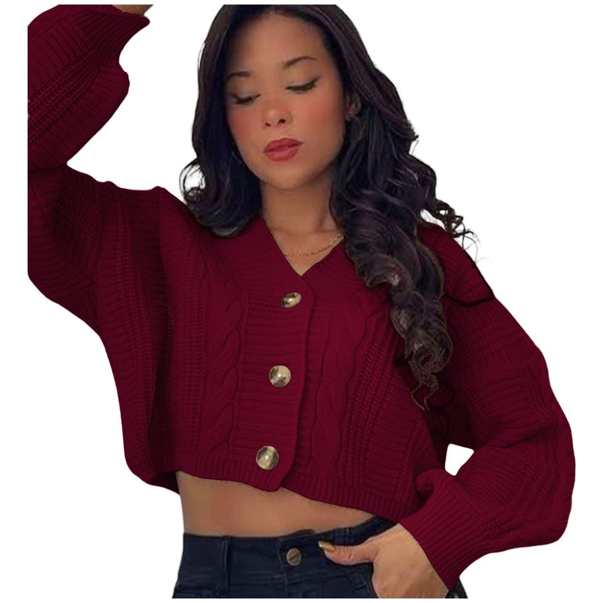 GENERICO - Chompa Mujer Hilo Trensa 359G-23 Color Guinda