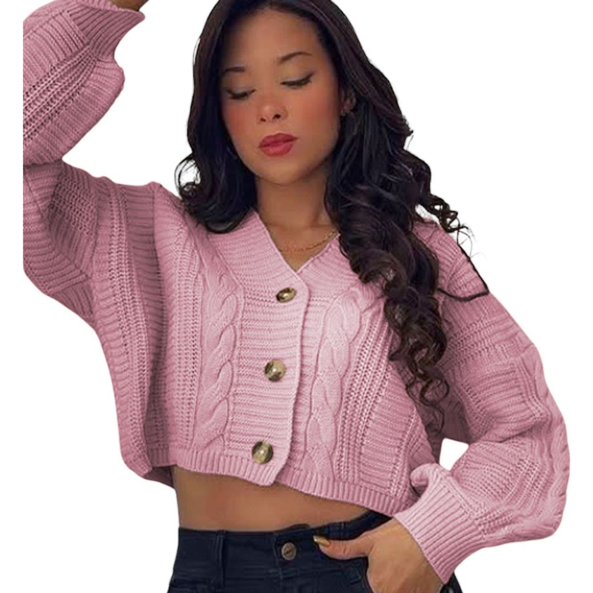 GENERICO - Chompa Mujer Hilo Trensa 359G-23 Color Rosado