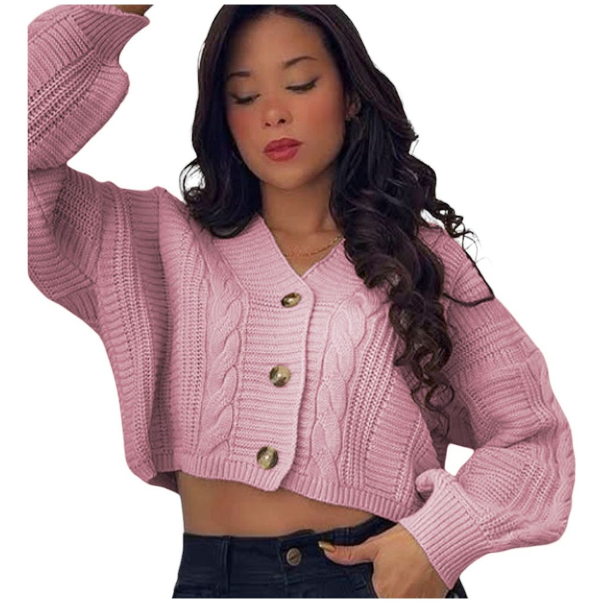 GENERICO - Chompa Mujer Hilo Trensa 359G-23 Color Rosado