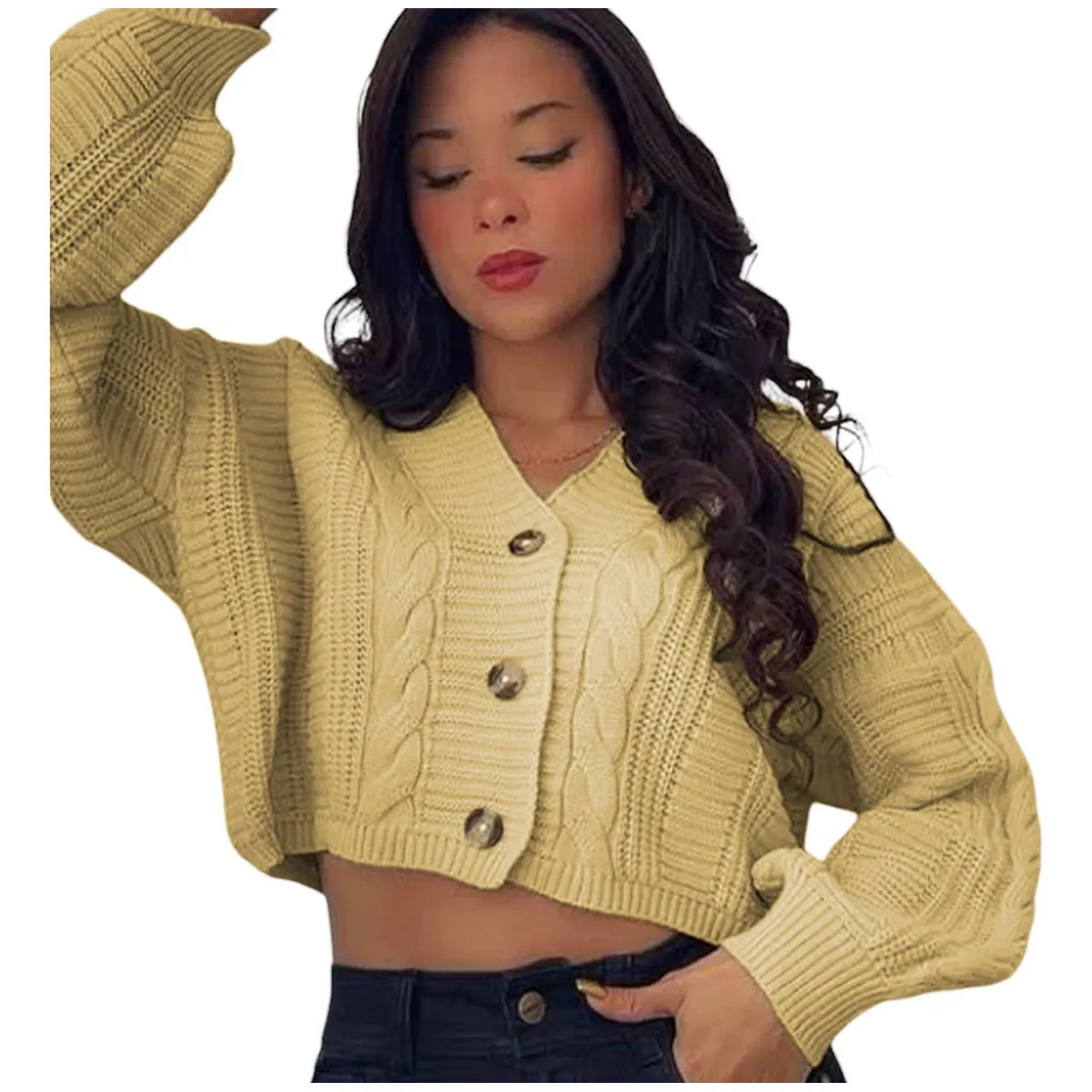 GENERICO - Chompa Mujer Hilo Trensa 359G-23 Color Vainilla