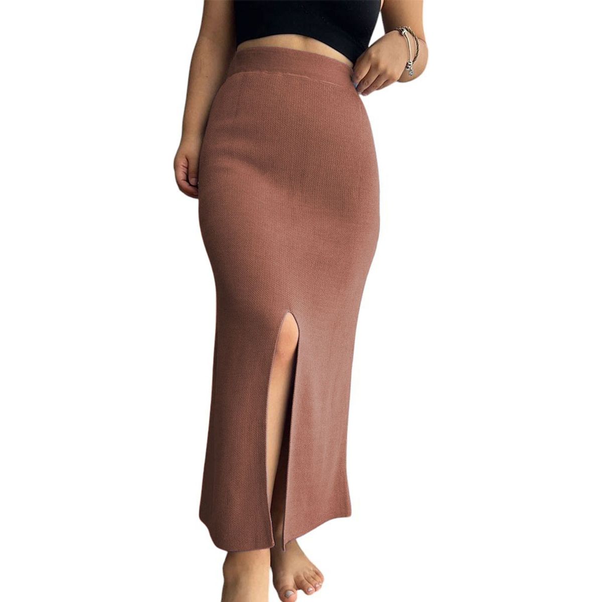 GENERICO - Falda En Hilo Miax Abertura 359G-25 Color Caramelo