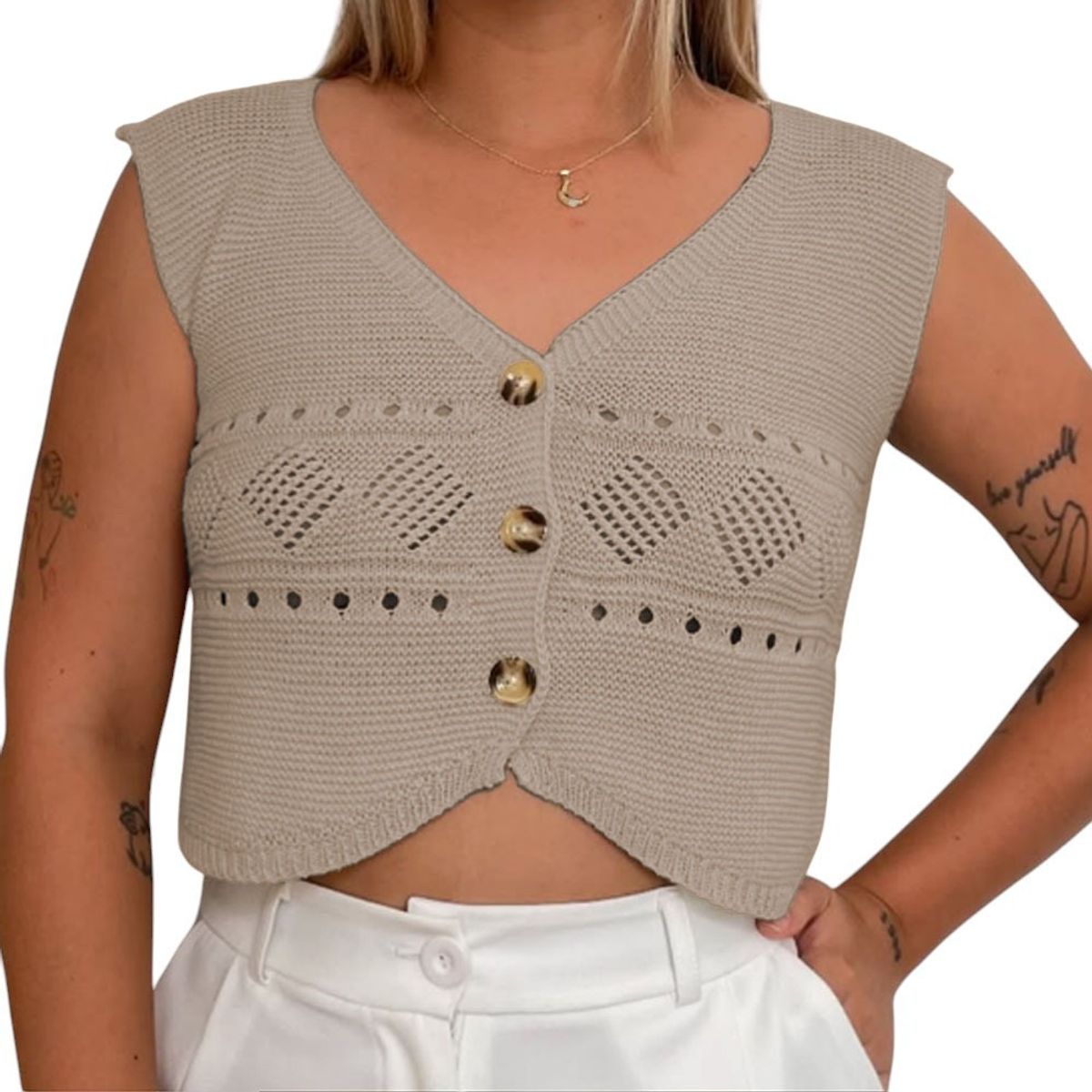 GENERICO - Sueter Mujer Hilo Americano Manga Cero 359G-17 Color Hueso