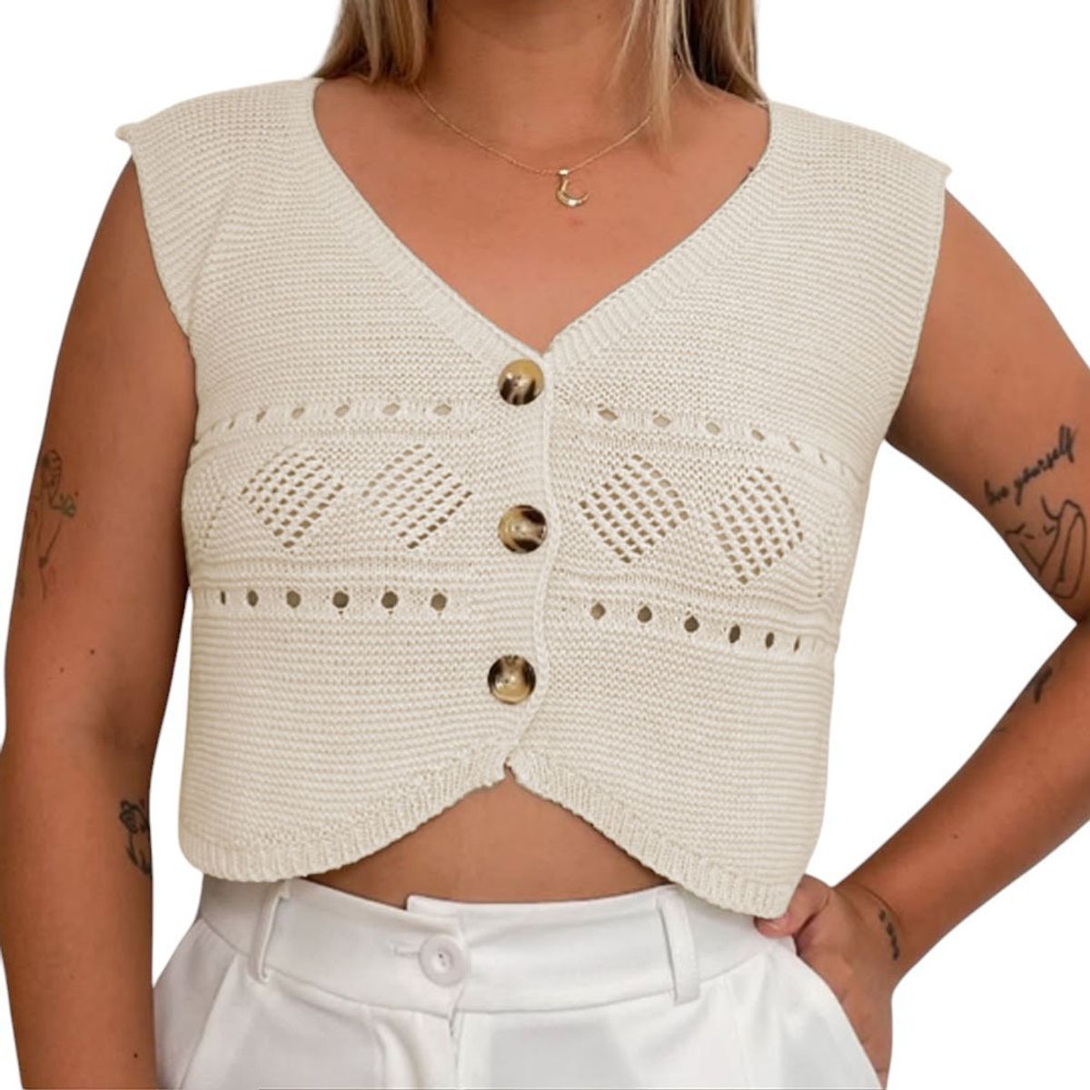 GENERICO - Sueter Mujer Hilo Americano Manga Cero 359G-17 Color Vainilla