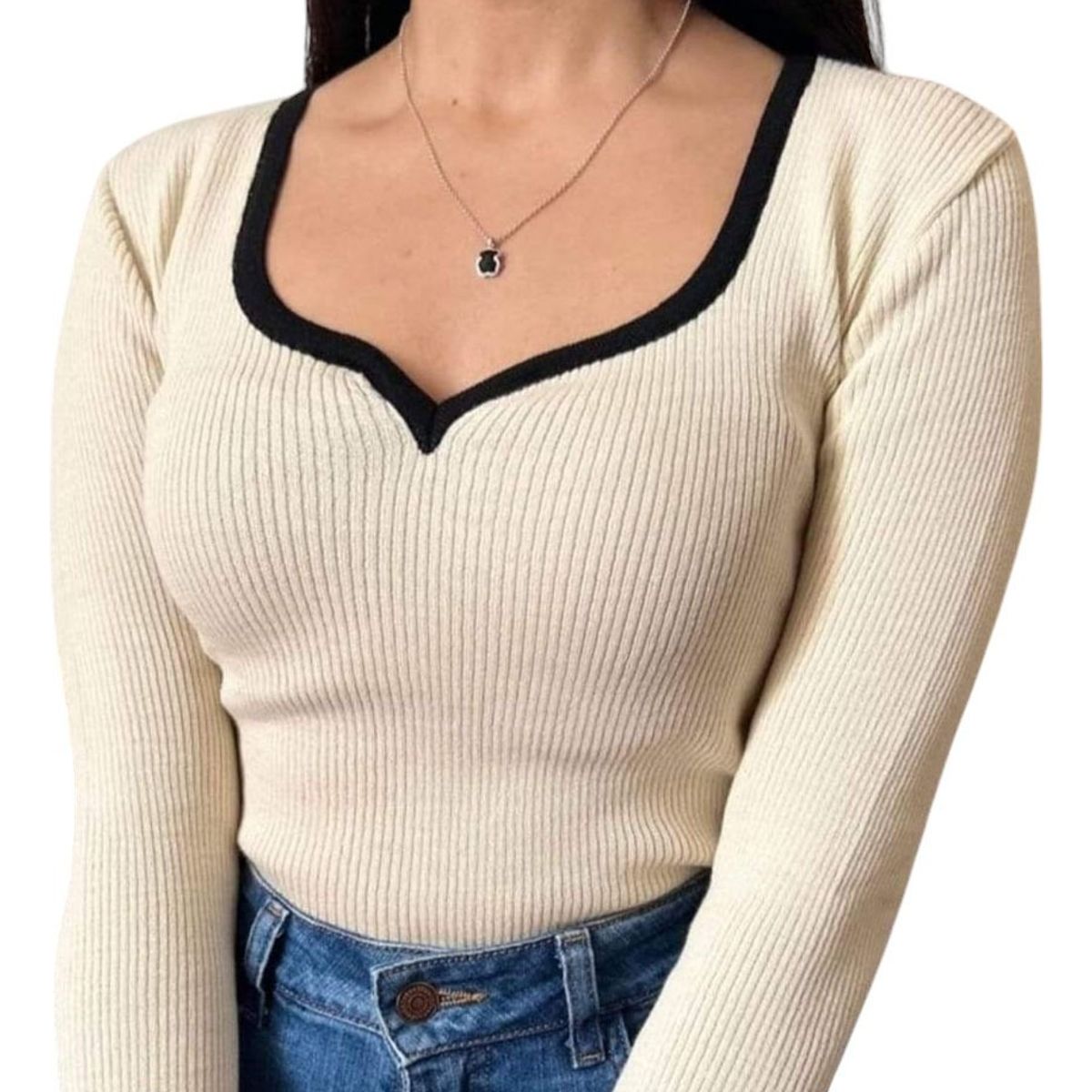 GENERICO - Sueter Mujer Hilo Americano Manga Larga 359G-18 Color Perla