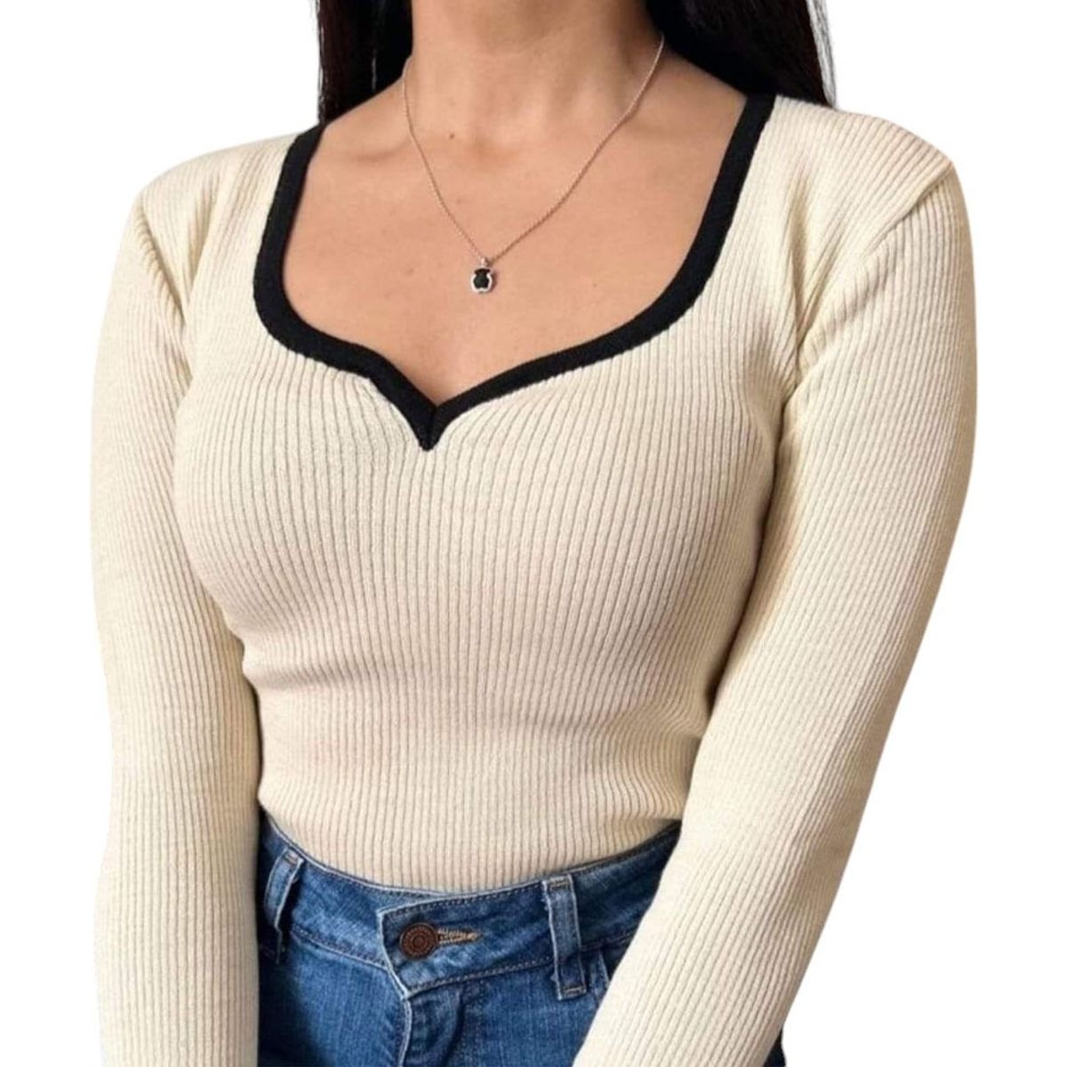 GENERICO - Sueter Mujer Hilo Americano Manga Larga 359G-18 Color Perla