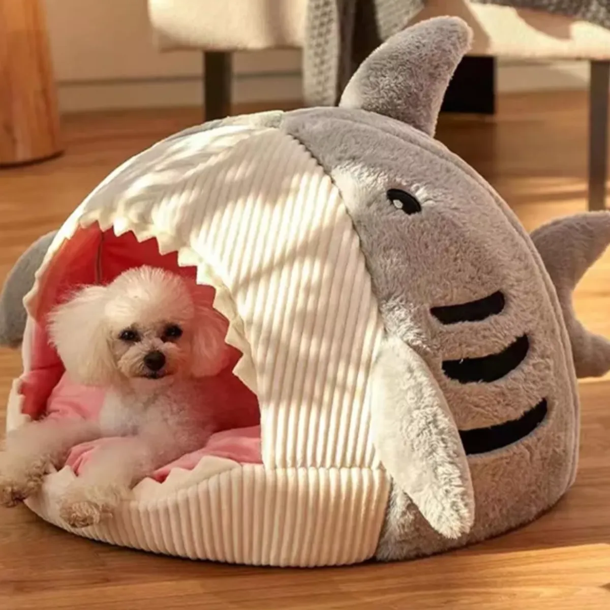 GENERICO - CAMA PARA PERROS Y GATOS EN FORMA DE TIBURÓN GRIS  TALLA L- SHARK BED