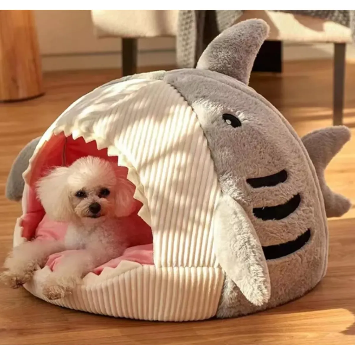 GENERICO - CAMA PARA PERROS Y GATOS EN FORMA DE TIBURÓN GRIS  TALLA L- SHARK BED