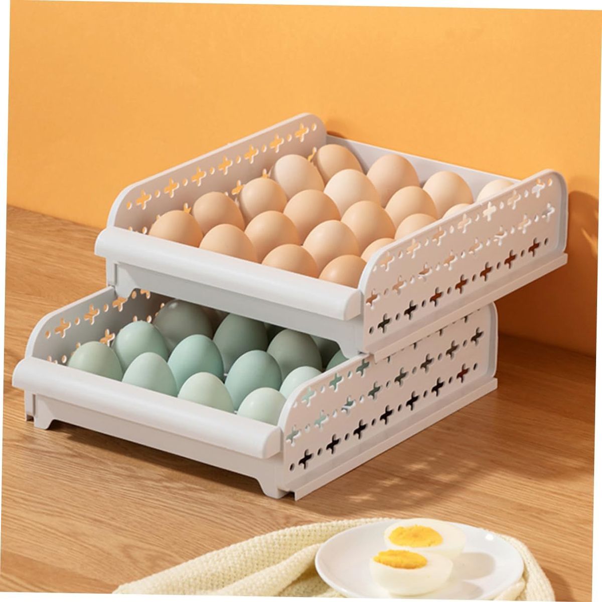 GENERICO - HUEVERA ORGANIZADOR CONTENEDOR PORTA HUEVOS 2 NIVELES DE 40 HUEVOS