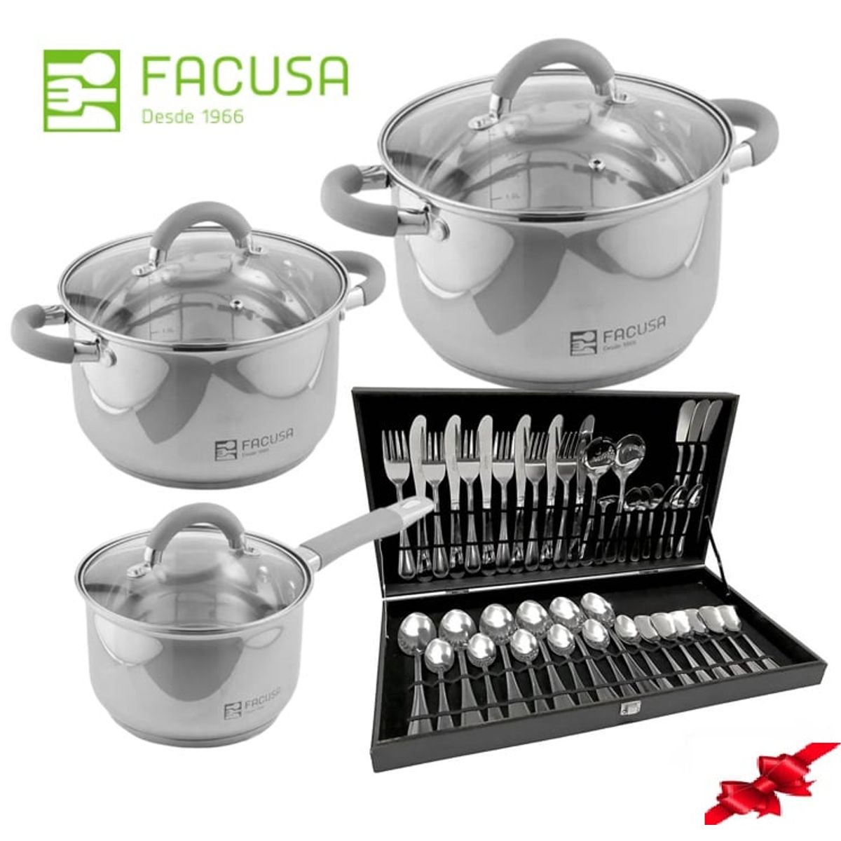 FACUSA - Juego de ollas 6 Piezas con Set de cubiertos Acero Inoxidable  Facusa