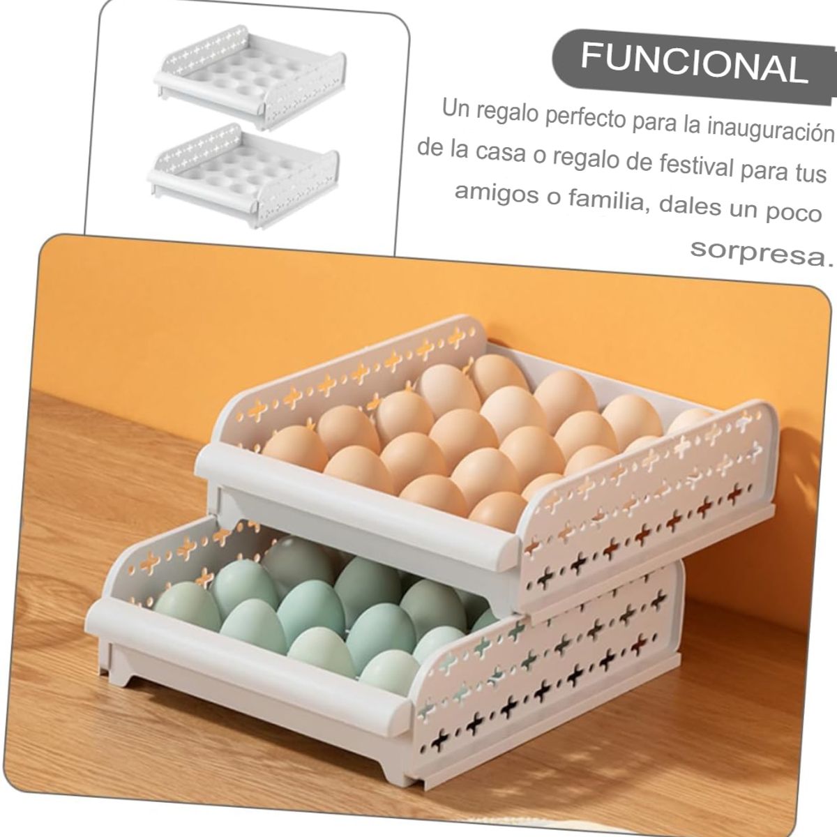 GENERICO - PORTA HUEVOS 2 BANDEJAS ORGANIZADOR DE 40 HUEVOS CONTENEDOR BLANCO