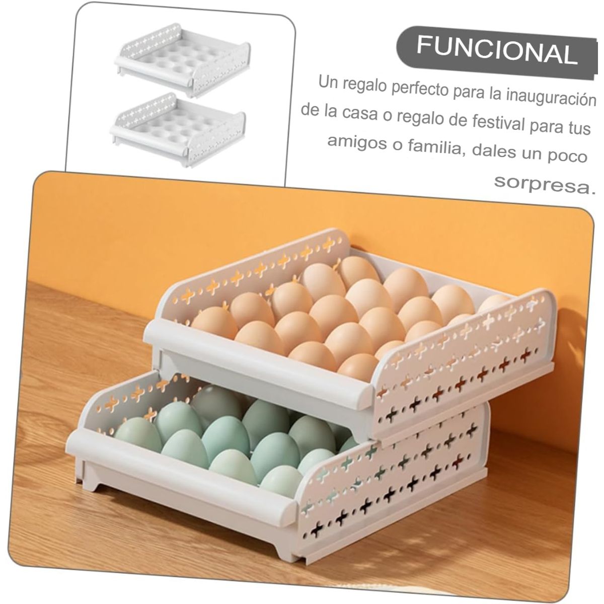 GENERICO - PORTA HUEVOS 2 BANDEJAS ORGANIZADOR DE 40 HUEVOS CONTENEDOR BLANCO