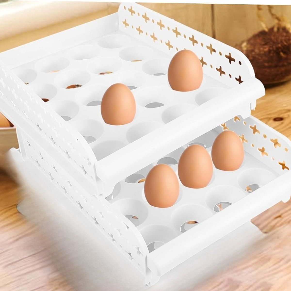 GENERICO - PORTA HUEVOS 2 BANDEJAS ORGANIZADOR DE 40 HUEVOS CONTENEDOR BLANCO