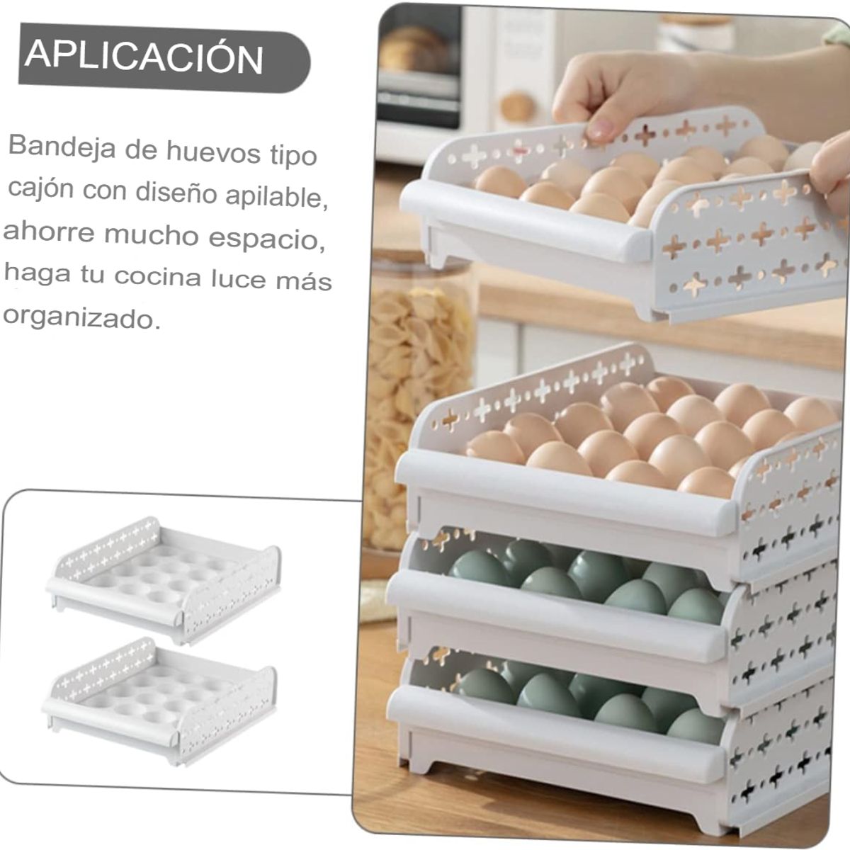 GENERICO - PORTA HUEVOS 4 BANDEJAS ORGANIZADOR DE 80 HUEVOS CONTENEDOR BLANCO