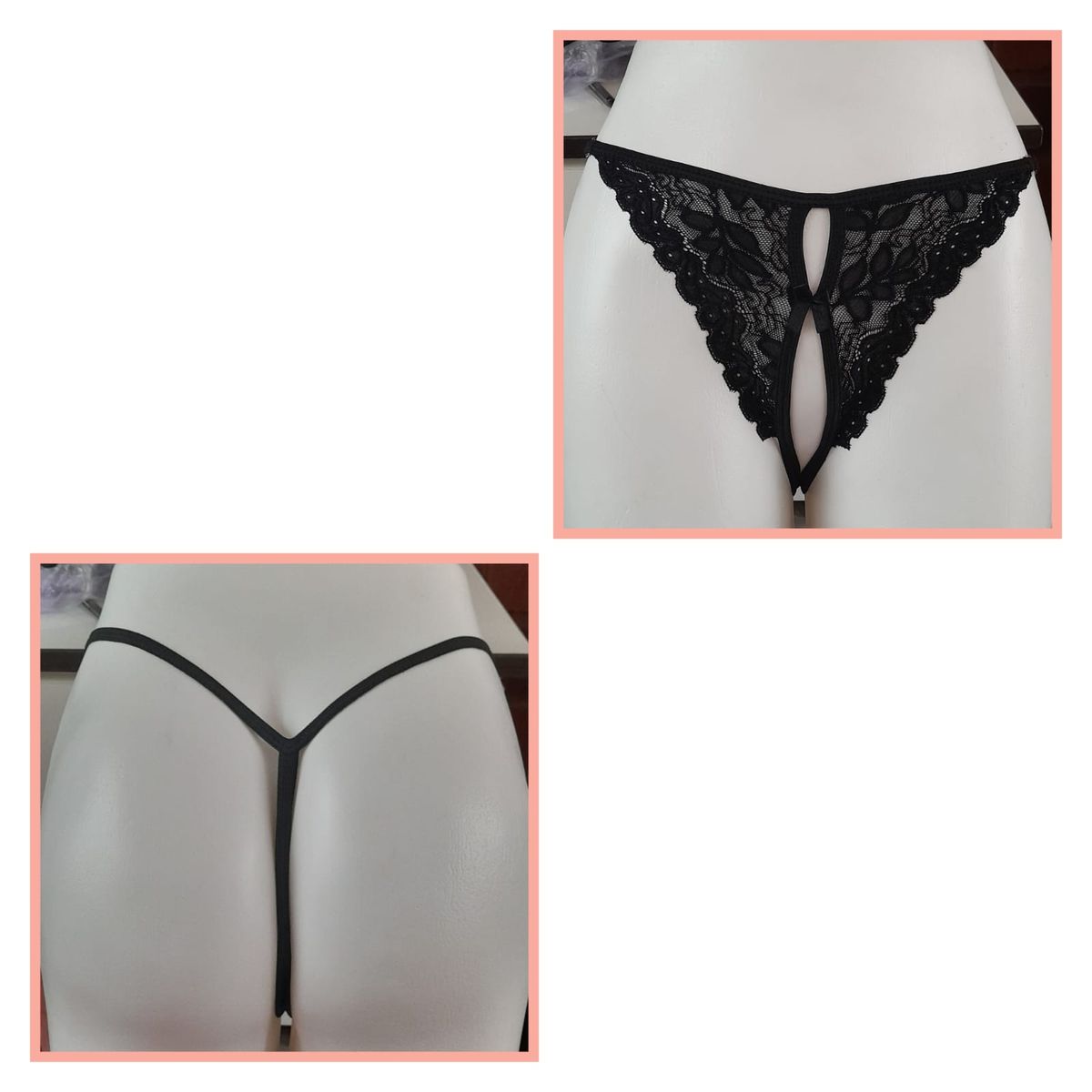 GENERICO - PANTY SEMI HILO SEXY DE ENCAJE Y ALGODON TALLA UNICA