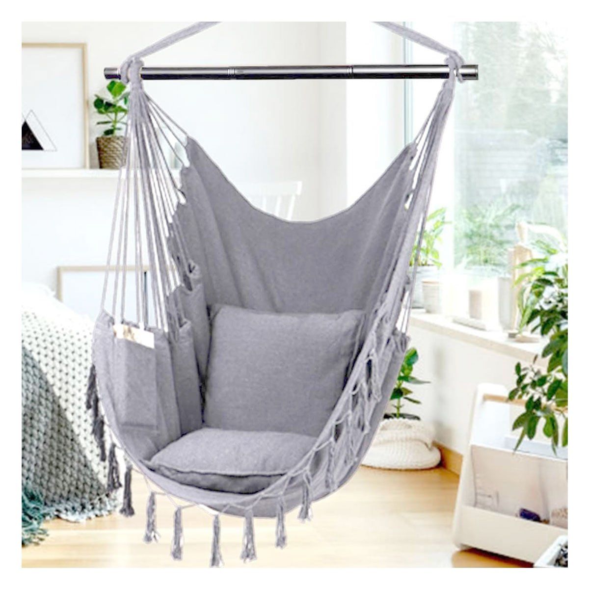 GENERICO - Hamaca Silla Acolchonada Colgante Gris130cm x 100cm