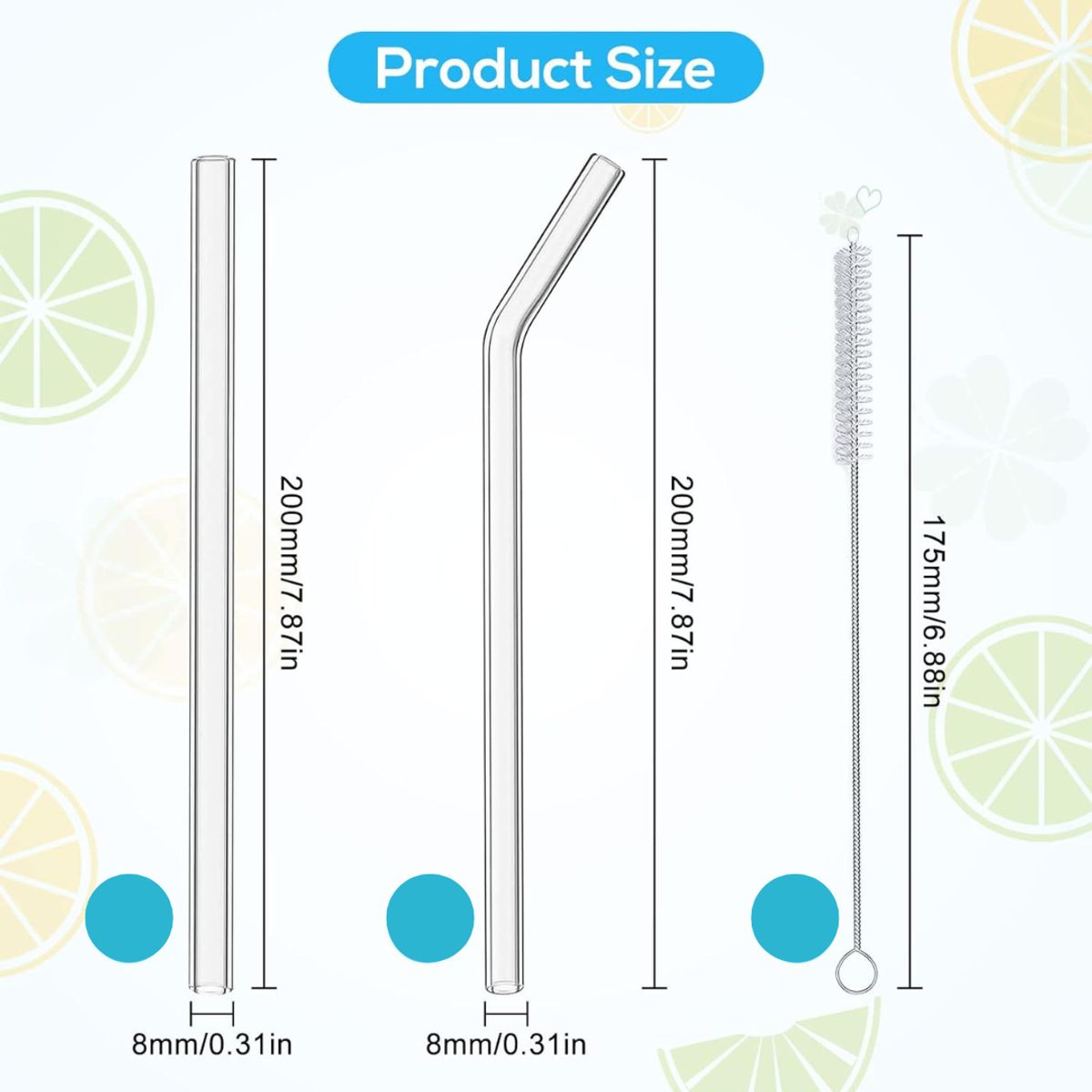 GENERICO - Set Premium de 4 Sorbetes o Cañitas de Borosilicato Reutilizables