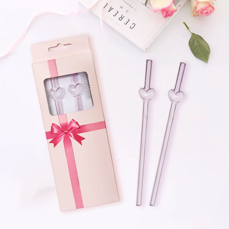 GENERICO - Set de 2 Sorbetes de Borosilicato con Detalle en Corazón