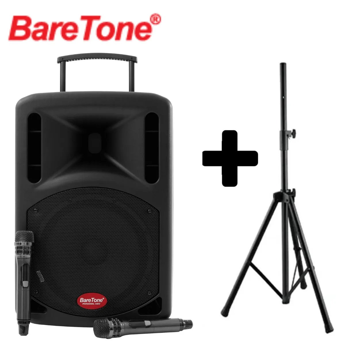 BARETONE - Parlante Portátil BARETONE MAX15EX 300W Efectos de micrófono + SOPORTE