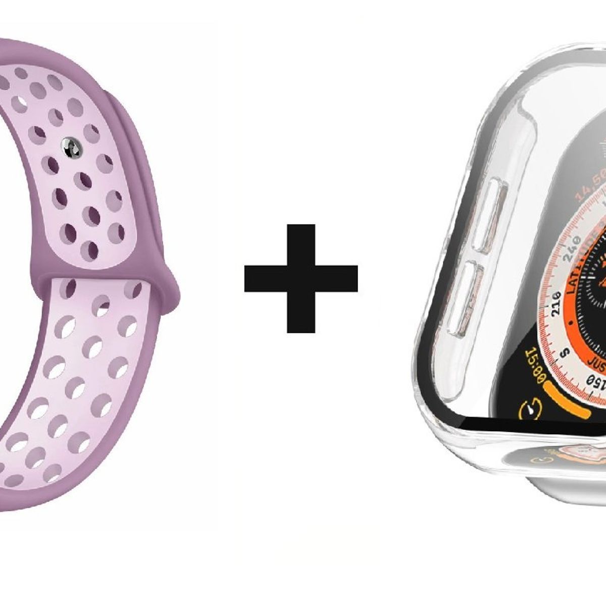 GENERICO - CORREA SILICON MORADO 38 MM + BUMPER PARA APPLE WATCH TRANSPARENTE