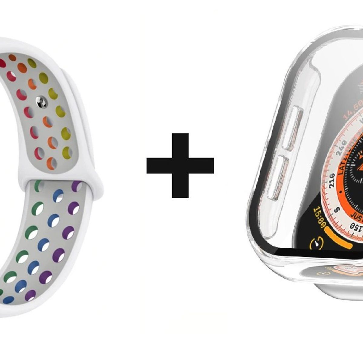 GENERICO - CORREA SILICON BLANCO 38 MM + BUMPER PARA APPLE WATCH TRANSPARENTE