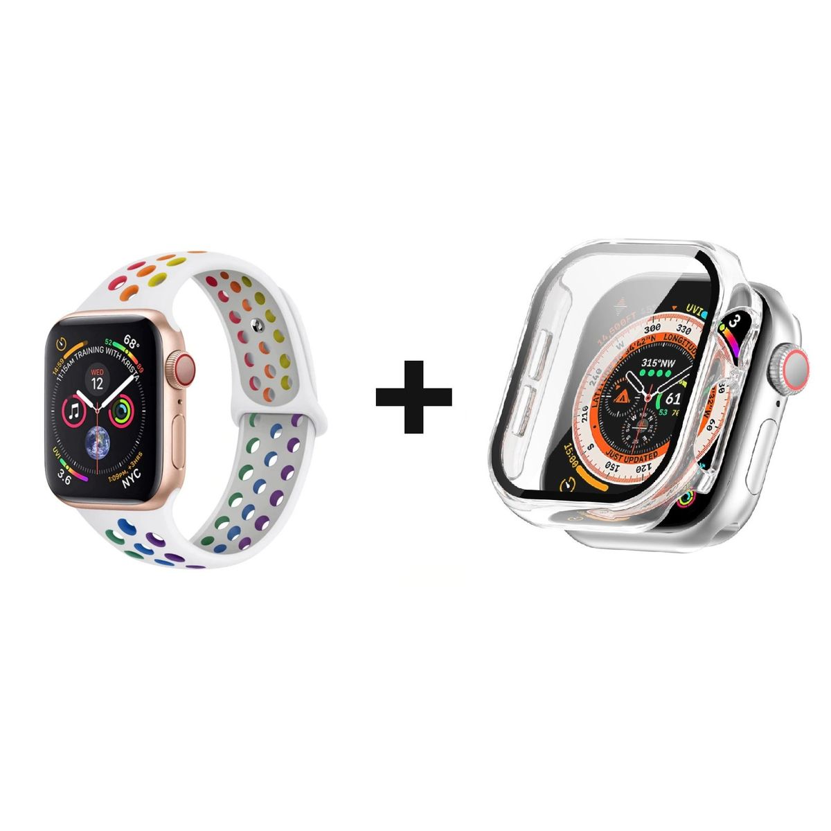 GENERICO - CORREA SILICON BLANCO 38 MM + BUMPER PARA APPLE WATCH TRANSPARENTE