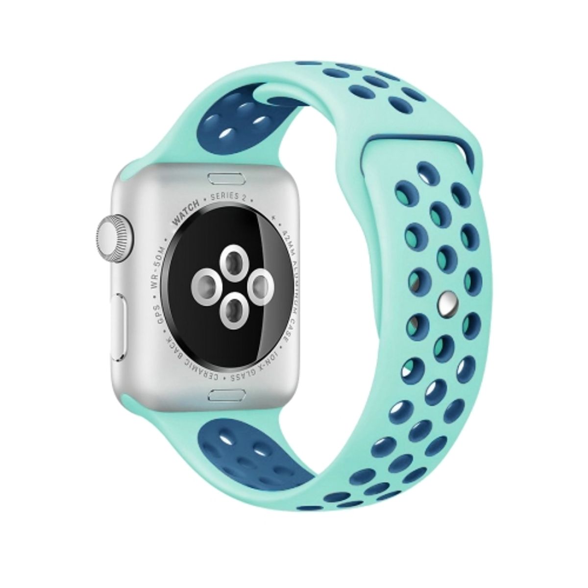 GENERICO - CORREA SILICON TURQUESA 38 MM + BUMPER PARA APPLE WATCH TRANSPARENTE