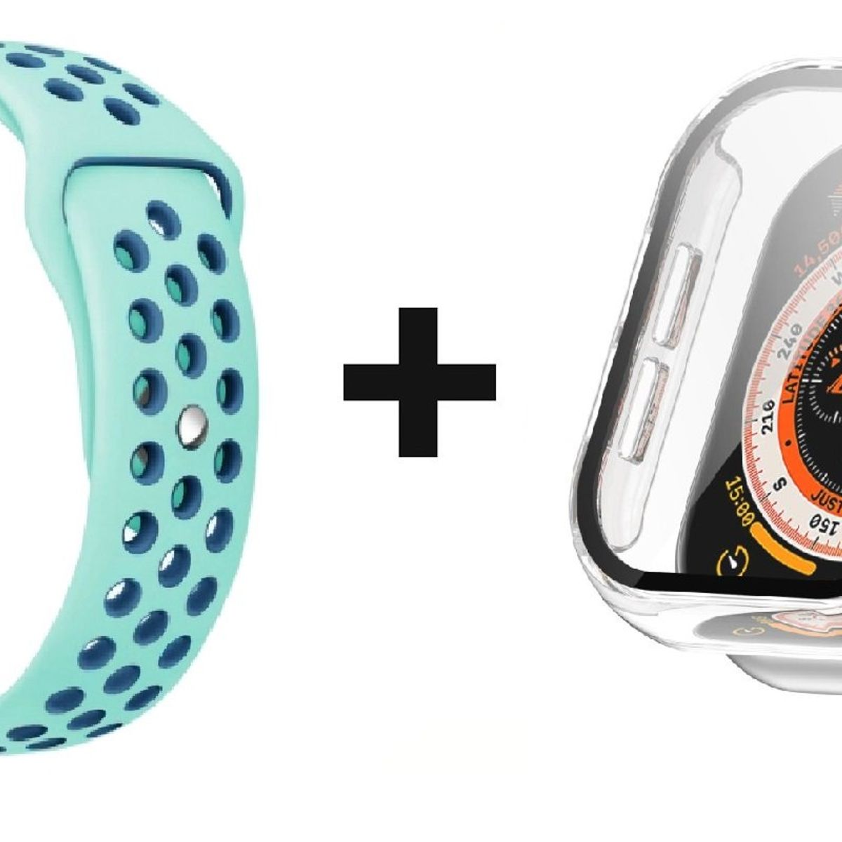 GENERICO - CORREA SILICON TURQUESA 38 MM + BUMPER PARA APPLE WATCH TRANSPARENTE