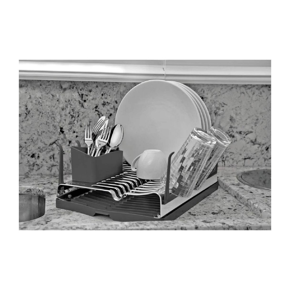 TRAMONTINA - Escurridor de platos Tramontina Plurale de ace. Inox.  bandeja grafito