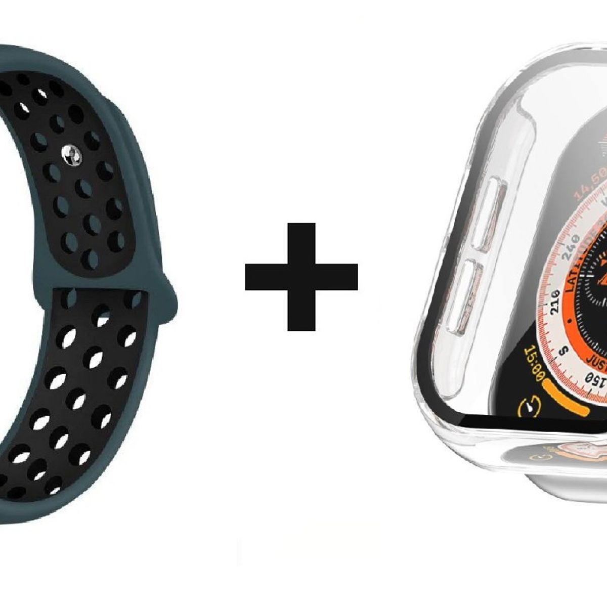 GENERICO - CORREA SILICON VERDE OSCURO 38 MM + BUMPER PARA APPLE WATCH TRANSPARENTE