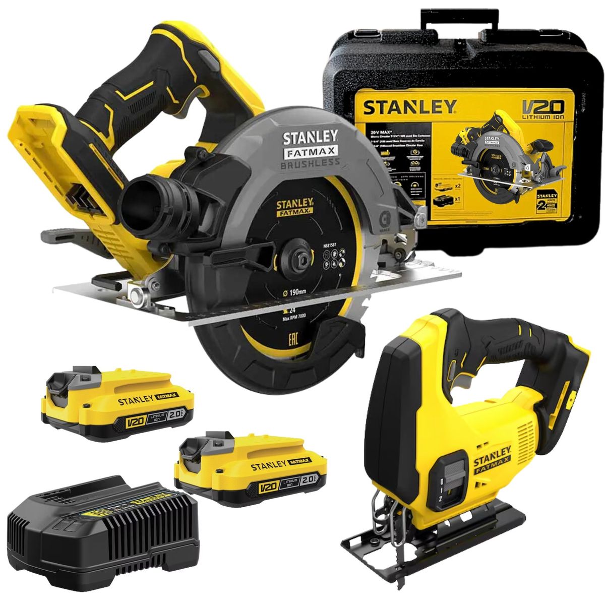 STANLEY - Sierra circular radial BRUSHLESS, CALADORA 20V 2 Baterías STANLEY
