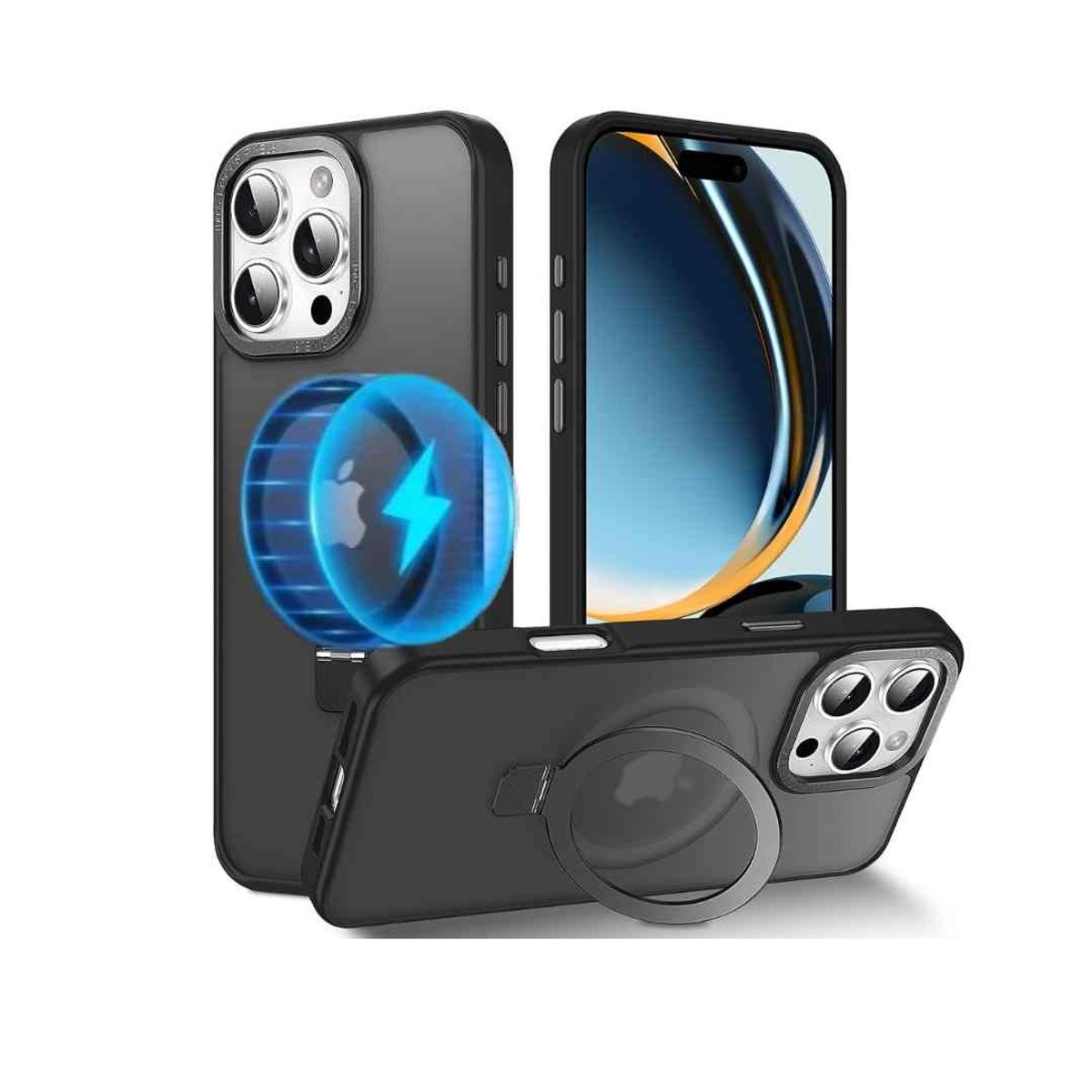 GENERICO - Funda Case Magsafe Mate con popsocket Para iPhone 16 Pro Negro