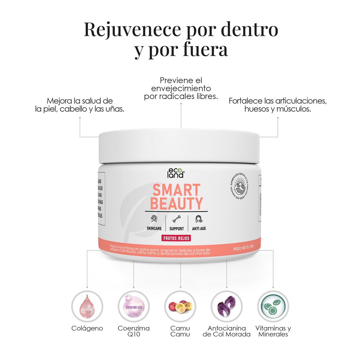 ECOLAND - SMART BEAUTY - COLÁGENO Y ANTIOXIDANTES- POMO 35G FRUTOS ROJOS
