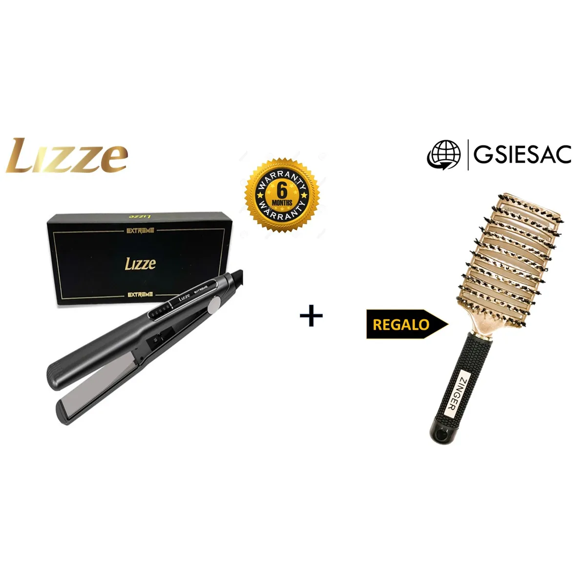 LIZZE - LIZZE PACK PROFESIONAL PLANCHA EXTREME + CEPILLO ESQUELETO DORADO