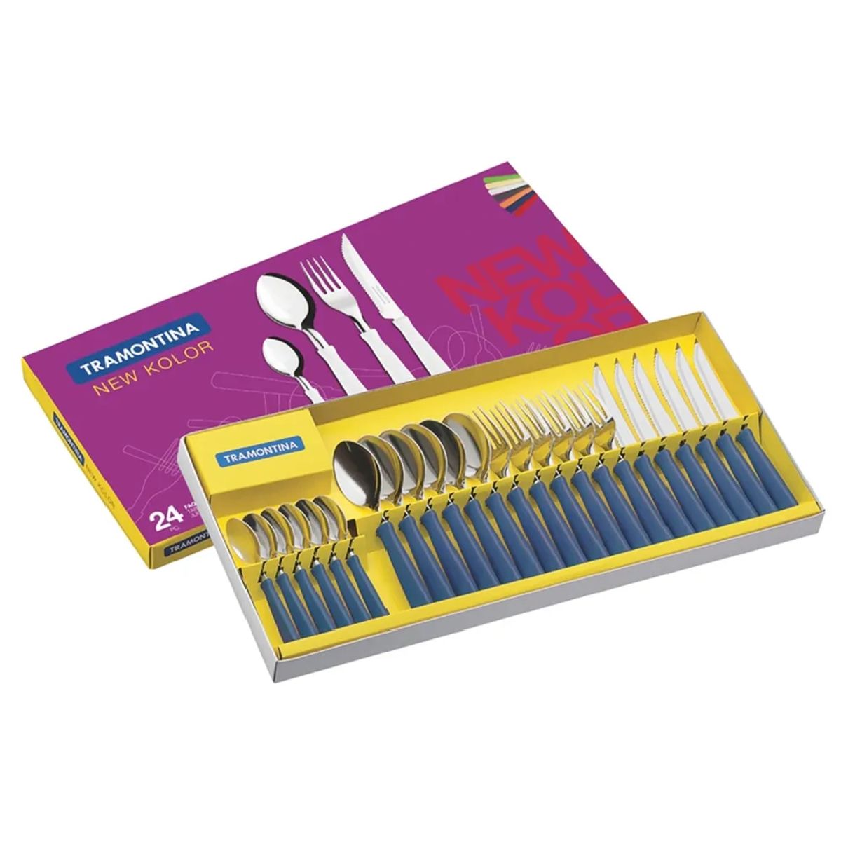 TRAMONTINA - Juego Cubiertos X 24 Piezas New Kolor Mango azul