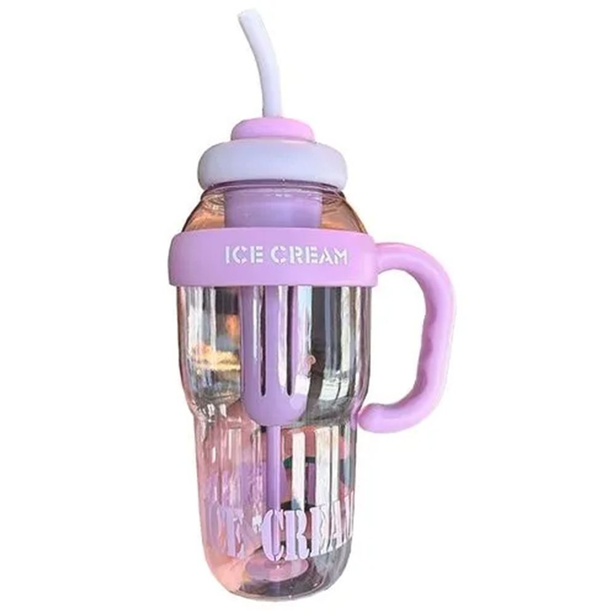 ICHIMATSU - TOMATODO VASO BOTELLA ICE CREAM CON CAÑITA DE 1400 ML LILA MORADO